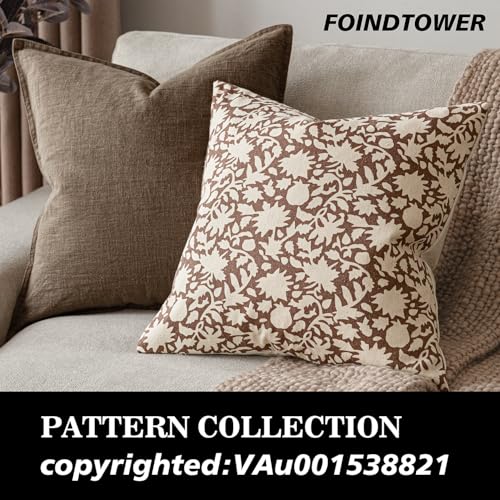 Image of Foindtower Set of 2 Decorative Neutral Floral Throw Pillow Covers Accent Farmhouse Cushion Covers Boho Pillowcase for Couch Sofa Bedroom Living Room Home Decor,24x24 Inch,Light Orange Brown