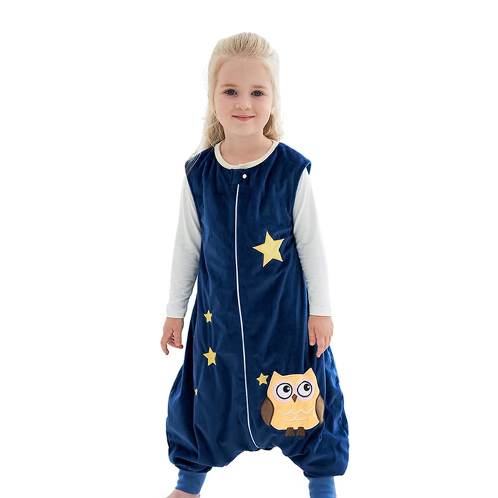 JunNeng Baby Boy Girl Fleece Sleeveless Sleep Bag with Feet Kids Cartoon Onesie Pajamas Wearable Blankets (Navy Blue Owl, S/1-3 Years)