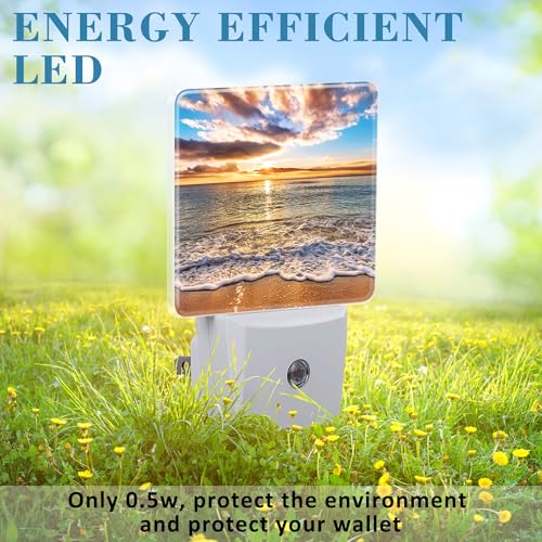 Image of Colorful Ocean Beach at Sunrise Night Light Plug into Wall with Dusk to Dawn Sensor Cute Nightlight for Kid Girls Boys Women Men Room Decor, Hallway, Kitchen, Bathroom, Nursery, Stairs