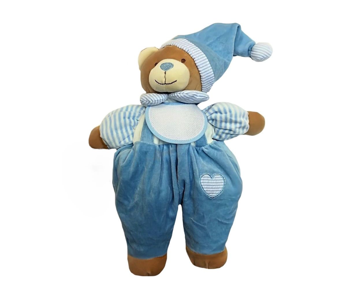 Ours porte-pyjama avec bavoir en toile aida (bleu)