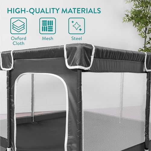 Image of Navaris Baby Large Playpen - 51.2 inch x 51.2 inch (130 x 130cm) Breathable Mesh Playground with Safety Gate - Indoors Outdoors Play Pen for Babies and Toddlers - Extra Large Play Area