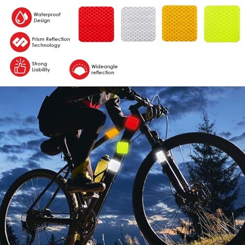 Image of Ymapinc 40PCS Square Reflective Warning Stickers - Fluorescent Yellow-Green, Yellow, Red, White, Waterproof PVC Safety Decals for Bike, Helmet and Vehicles