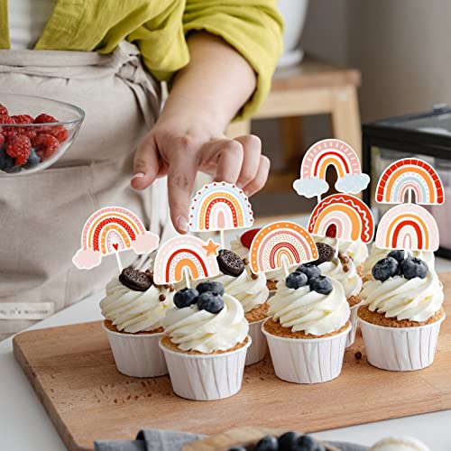 Boho Rainbow Cupcake Toppers, Bohemian Rainbow Cupcake Picks For Boys Girls Neutral Baby Shower Decorations Birthday Party Supplies Set Of 48 #TOP3