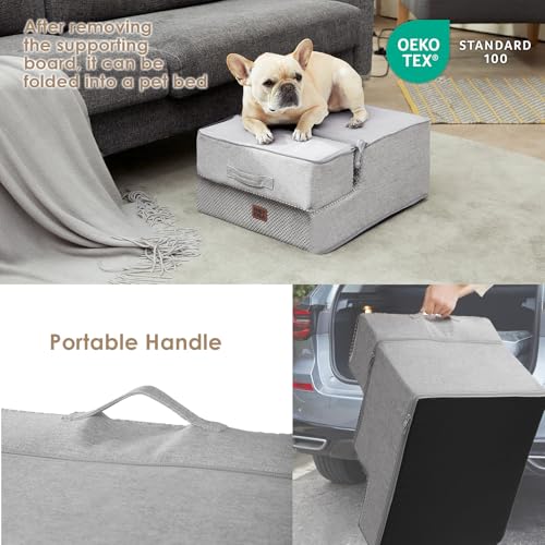 Image of EHEYCIGA Dog Stairs for Small Dogs 13.5 inch H, 3-Step Dog Steps for Couch Sofa and Chair, Pet Steps for Medium Cats, Non-Slip Balanced Pet Ramp Indoor, Light Grey