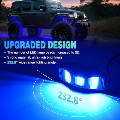 Image of Nilight RGBW LED Rock Lights Kit, 10 Pods 22LED Wide Angle Remote & Bluetooth App Dual Control with Music Modes Multicolor Underglow Neon Wheel Well Light Fit for ATV UTV SUV Offroad Truck RZR Boat