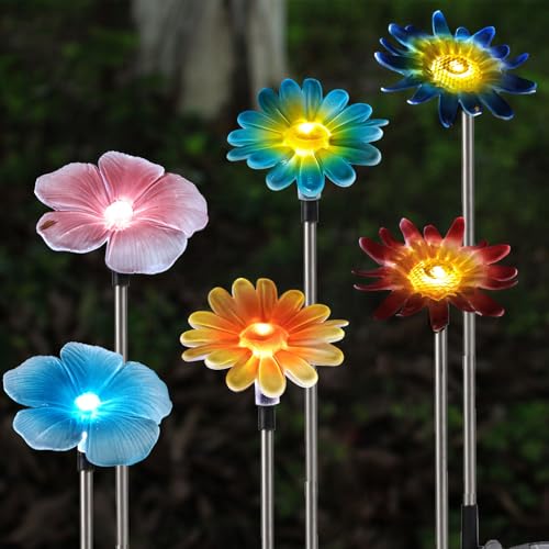 Hooen CG001 Solar Garden Outdoor Lights Decor,6 Pack Stake Yard Figurine Colorful Flower Light cover
