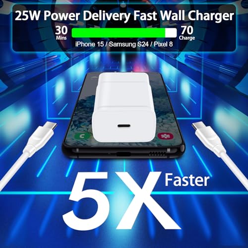 25W Samsung A15 5G Charger Block Type C Android Phone Charger for Samsung Galaxy A35 S24 Ultra A55 A25 S23 FE A54 A14 A32 A13 A53 S22 S21, 6ft 60W USB C to C Power Cord, Super Fast Charging Wall Plug