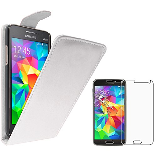 ebestStar - Coque Compatible avec Samsung Grand Prime Galaxy G530F, Value Edition G531F Etui Housse PU Cuir Rabat Flip, Blanc + Film écran Verre Trempé...