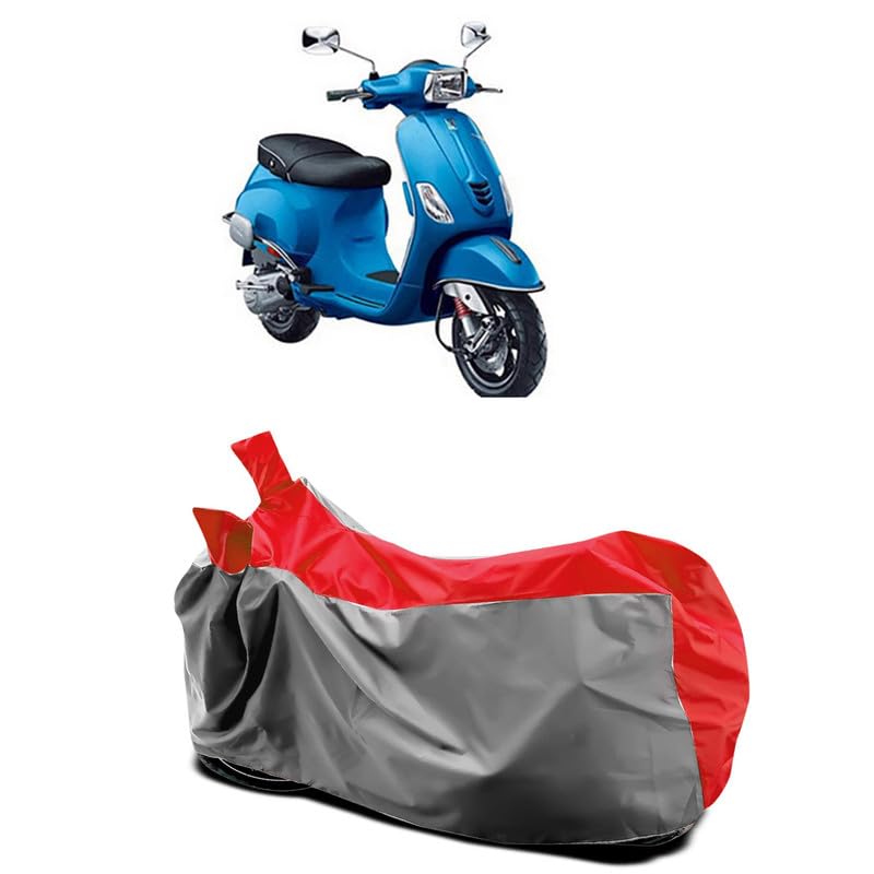 Image of DUFFEL-Two Wheeler Bike Body Cover Compatible for Vespa Sxl 125 Heat Protectio /UV-Rays /Birds Dropping /DustProof /Waterproof All Variants [Gray Red]