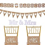 tischdeko perlengirlande 🥂⛪Just Married Girlande: Die Just Married Wimpelkette Papier symbolisiert gute Wünsche und Erwartungen zur Hochzeit.Das Juteseil (3 Meter) kann frei durch die Briefkarten (12 Stück à 10x13cm) hindurchgeführt werden.