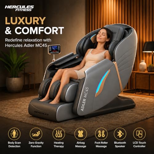 Image of Hercules MC45 Full Body Massage Chair with Body Scan, Waist Heating, Bluetooth Speaker, LCD Touchscreen & 8 Auto Programs | Premium Zero Gravity Recliner