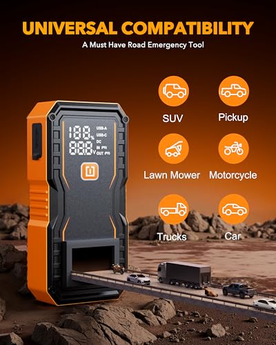 Image of OXILAM 20000mAh Jump Starter for All Gas & Diesel Engines, 9000A Battery Jumper Starter Portable, 12V Jump Box with Quick Charger, Extended Jumper Cable, LED Display, USB, DC, Type C Port & LED Light
