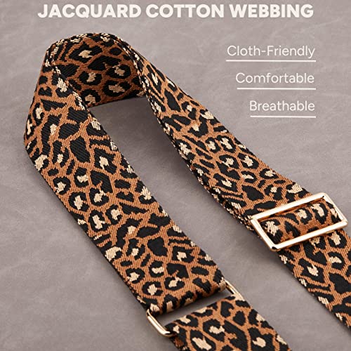 Image of BAKKO Purse Strap Replacement Top Grain Genuine Leather Ends Gold Metal Hardware 2 inch Wide Shoulder Strap for Crossbody Bags Handbags Messenger Duffel Bags Adjustable Length from 35 inch to 58 inch - Leopard