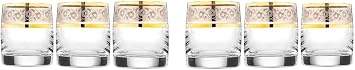 Crystalex Bohemia 2 oz, Ideal Exclusive, Shot Glasses, Gold Rim, Set of 6, Cristallin Glass, Drinkware