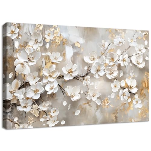 Marco de Madera Grandes Cuadros Decoracion Salon Modernos Abstracto Flores Blancas Pintura Imagen Foto Árbol Floral Beige Cuadros Decorativos Salon Dormitorio Comedor Pasillo Decoración Pared 120x80cm