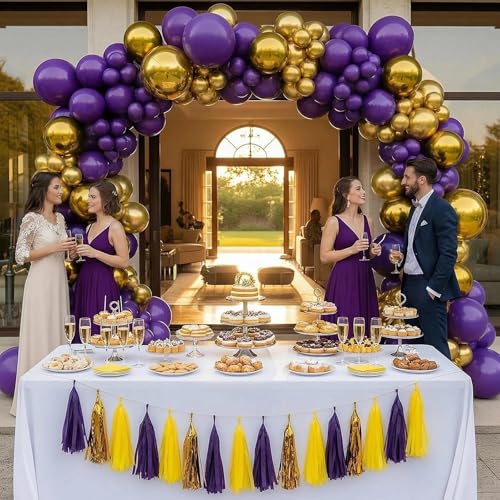 Image of Purple and Gold Balloons,60pcs12inch Dark Purple and Metallic Gold balloon for Graduation Wedding Birthday Party Decorations