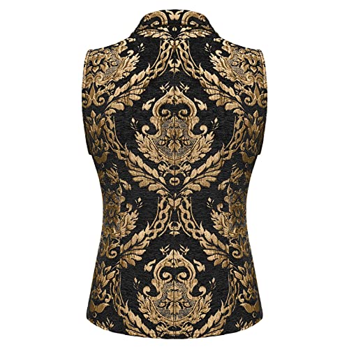 Suit Vest For Men Red Black White And Gold Mens Fashion Casual Retro Lapel Print Jacquard Button Vest Sleeveless Top, X-Large, (Y3D6Cd6Ln) #TOP30