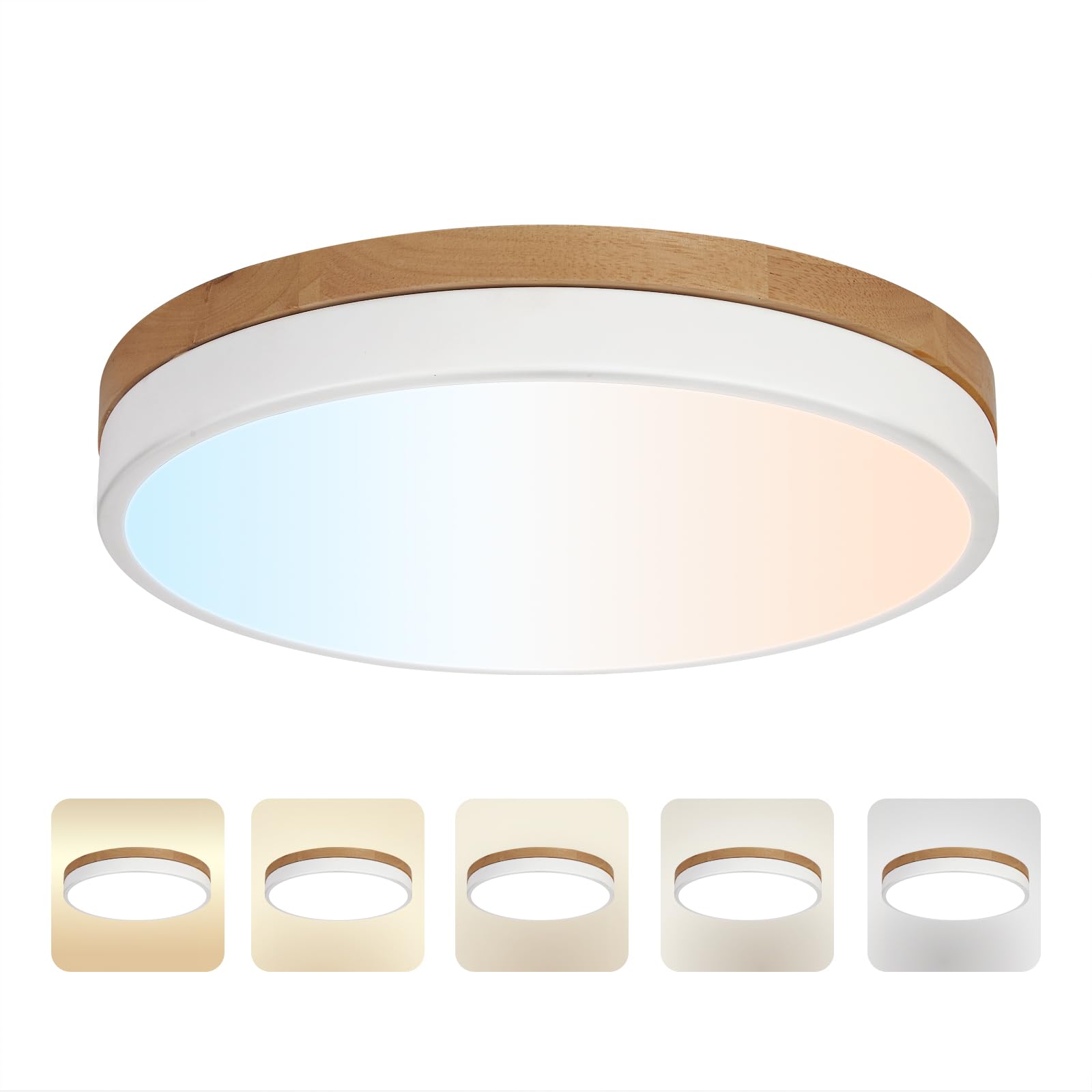 12inch Dimmable Wood led Ceiling Light Wood Flush Mount Ceiling Light Fixture 3000K 3500K 4000K 5000K 6000K Selection