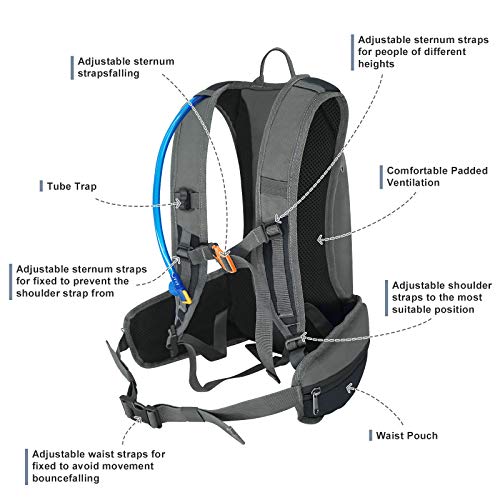 RESVIN Hydration Pack Backpack with 2L Water Bladder, 70 oz BPA Free Bladder Bag for Running, Hiking, Camping, Cycling, Climbing, Biking (Grey)