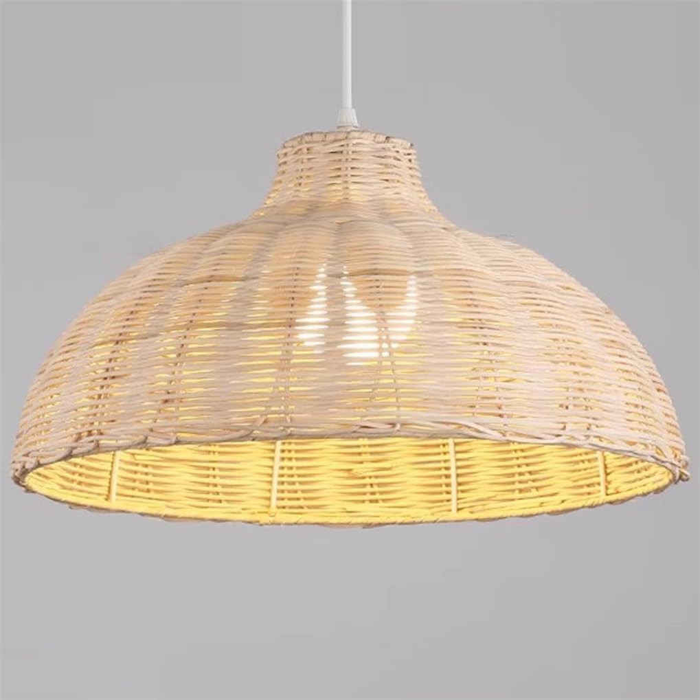 LYMSXAZOU Boho 15.7" Rattan Chandelier Light Fixture Farmhouse Bamboo Pendant Ceiling Lamp Handwoven Hanging Wicker E26/27 Base Height Adjustable Creative Country Kitchen Island