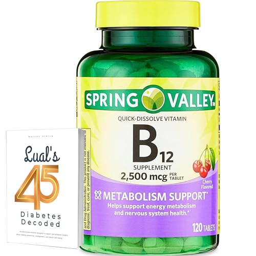 Spring Valley Vitamin B12 Quick-Dissolve Tablets Dietary Supplement | Vitamin B12 2500 mcg | B Vitamins | Vitamin B12 Complex for Women and Men | 120 Tablets Bundle with Luals 45 Diabetes Decoded