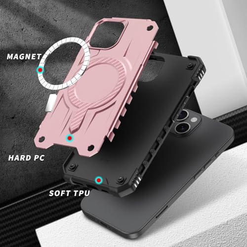 Coque iPhone 15 antichoc : étui magnétique rose anti-chute