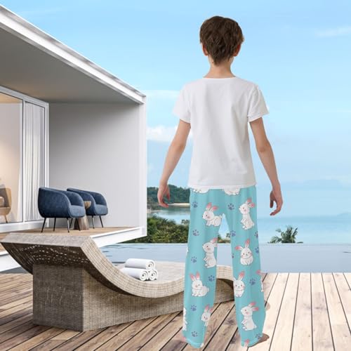 visesunny Boys' Pants Rabbit Footprint Soft Long Bottoms Elastic Waist Trousers Sweatpants with Pockets L3