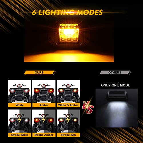 Auxbeam 5Inch Flush Mount Led Strobe Pod, Amber White Fog Light Pod, 6 Lighting Modes Off-Road Light Warning Light Emergency Strobe Light, 10Ft Wiring Harness Kit Memory Function, 2 Year Warranty #TOP2