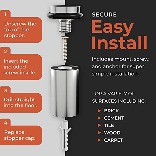 Image of NYCO - Floor Door Stopper Chrome Door Stop - Classy Solid Steel Modern Heavy Duty Door Stoppers - Floor Mount Anchor Screw - Wall Protector for Commercial Door (2 Inch Satin Chrome Finish)