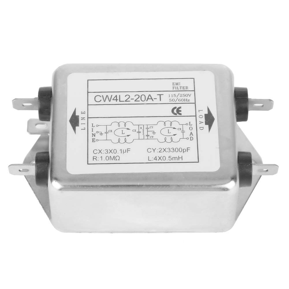 Tyenaza Filtri di Rete Elettrica, 20A Filtro EMI RFI, CW4L2-20A-T Soppressore di Rumore Potenza Filtro EMI Condizionatore di Linea Terminale Monofase 115V/250V 20A 50/60Hz