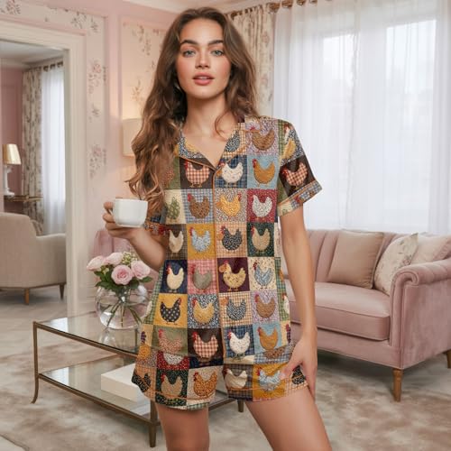 Image of Women 2PCs Satin Pajama Set Short Sleeve Silk Feel Gift Sleepwear | Soft stretch satin; relaxed comfort fit sizes S-3XL for sleep & lounge; short sleeve top, elastic waist shorts; easy care