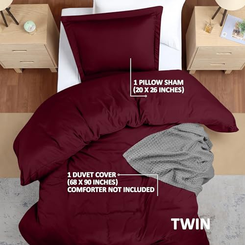 Utopia Bedding Duvet Cover Twin Size - 2 Piece with Zipper Closure - 1 Comforter Cover 68X90 Inches & 1 Pillow Sham 20X26 Inches (Burgundy) Comforter Not Included