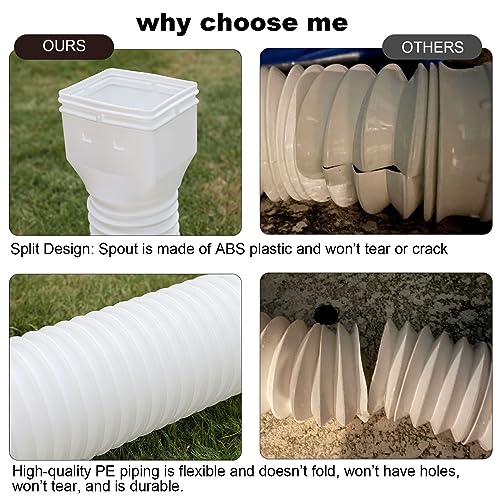 plusgutter 2 Pack Rain Gutter Downspout Extensions, Flexible Downspout Extender with 58\"+68\" Extendable Pipes for Rain Water Drainage, Durable Down Spout Drain Extension with Connector (White)