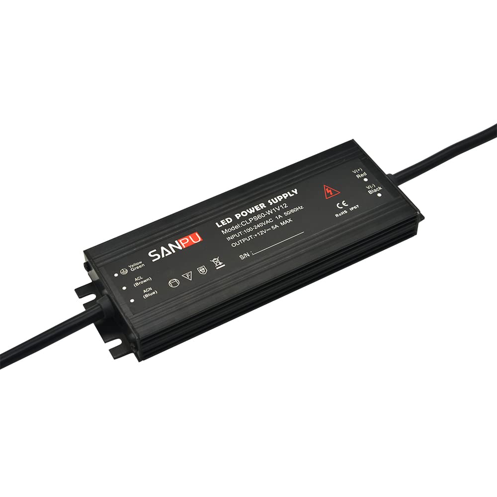18mm 12VDC Waterproof LED Power Supply 12V DC 60W 5A IP67 110V 220V AC-DC Lighting Transformer Driver 12Volt Thin Slim Aluminum (SANPU CLPS60-W1V12) — image 1
