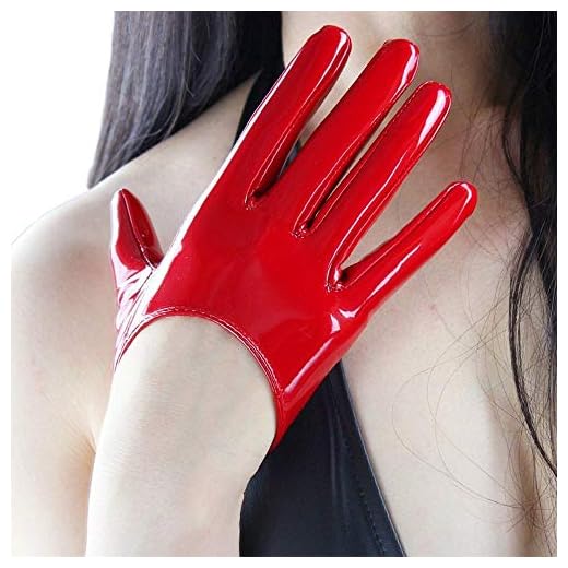 DooWay Hot Red 5-inch Shiny Faux Patent Leather PU Women Gloves, Handmade Cosplay Wedding Party Wearing Finger Gloves