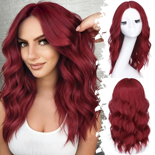 Eawwii Berry Red Long Wavy Wig for Women, Pre-Cut HD