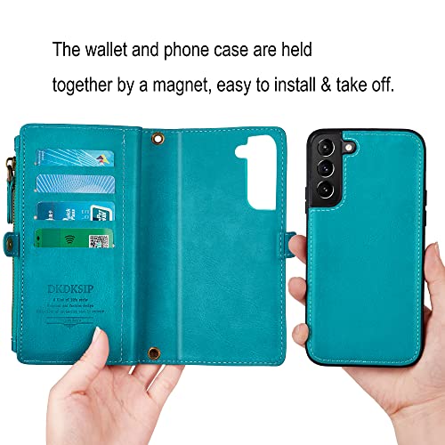 Dkdksip For Samsung Galaxy S23 Wallet Case For Women, Support Wireless Charging With Rfid Blocking Card Holder, Leather Zipper Detachable Magnetic Phone Case With Crossbody Strap Wristlet, Blue #TOP2