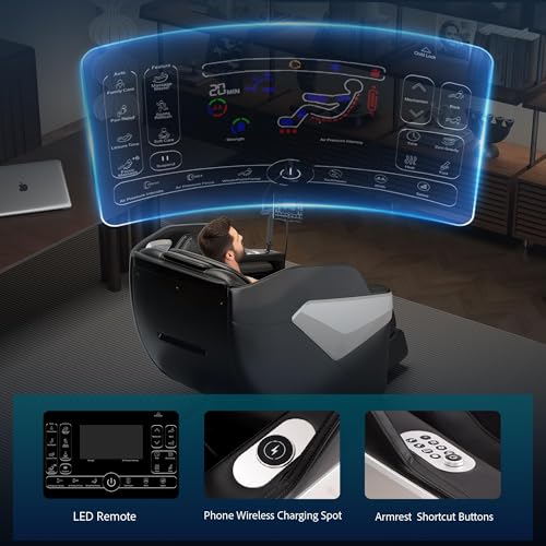 Redcamp Massage Chair Full Body: Zero Gravity with SL Track, 3D Robot Hands, Heat, Airbag Massage, Foot Roller, Bluetooth, Body Scan, LED Remote, Wireless Phone Charging,Black - Image 7