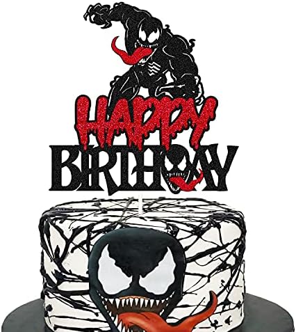 Happy Birthday Cake Decoration for Superhero Theme Cake Topper Kids Boy Girl Bday Party Supplies Double Sided Glitter Black Décor