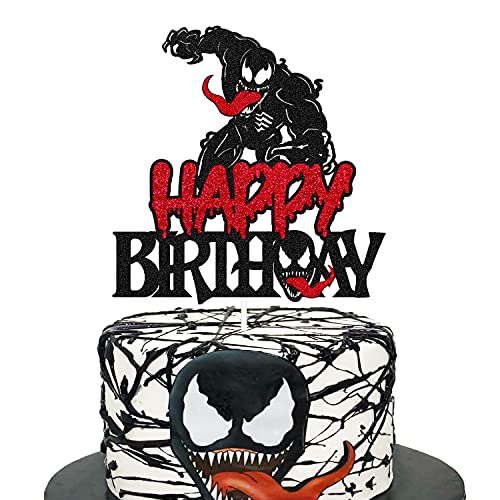 Happy Birthday Cake Decoration For Superhero Theme Cake Topper Kids Boy Girl Bday Party Supplies Double Sided Glitter Black Décor #TOP23