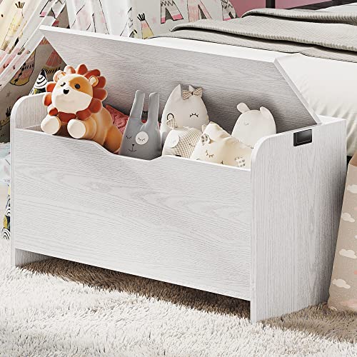 Image of IRONCK Storage Bench Cabinet, Lift Top Wooden Chest Toy Box Organizer with Safety Hinge, Storage Chest, Wood Look Accent Furniture for Entryway,Living Room, Bedroom, Toddler Room, White