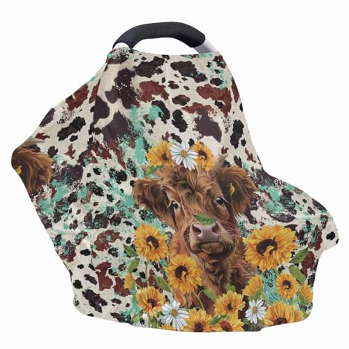 Image of Wanyint Highland Cow Sunflower Baby Car Seat Covers Nursing Scarf Car Seat Canopy Shopping Cart Cover and High Chair Cover Protect Babies and Breastfeeding Mothers