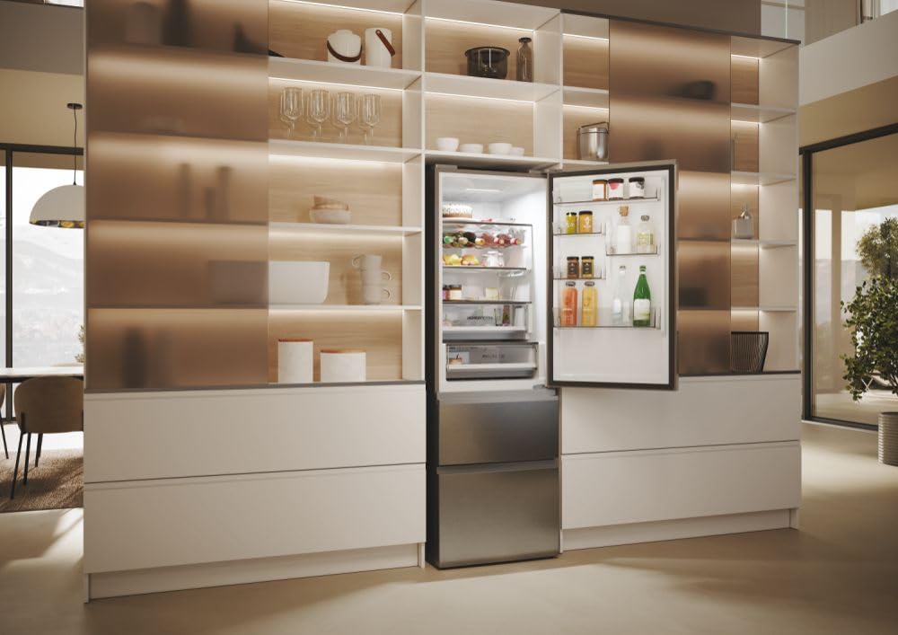 Haier 3D 60 seria 5 HTW5618DNMG lodówko-zamrażarka/Total No Frost/Smart hON-App/Easy Access szuflady zamrażarki do 30% oszczędności/MyZone Pro/XXL pojemność użytkowa / 35 dB (A) / front ze stali nierdzewnej