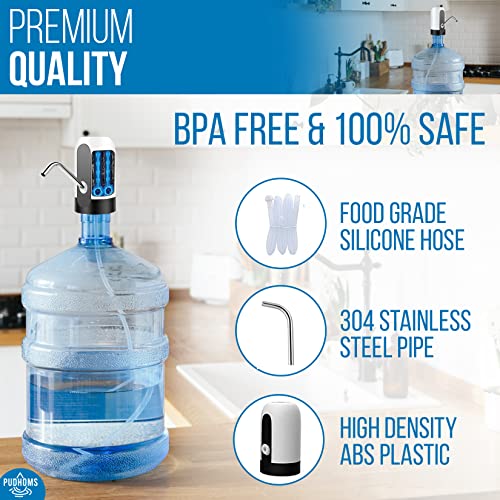 Pudhoms 5 Gallon Water Dispenser - Usb Charging Universal Fit Water Bottle Pump For Drinking Water Portable Automatic Electric Pump For Home Kitchen Office Camping Switch For 2 - 5 Gallon Jugs #TOP3