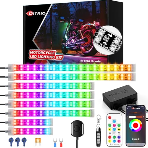 Image of 8PCS Double Row Motorcycle Led Lights with Brake Turn Signal,Underglow Light Kits with DITRIO APP /RF Remote Control, Dual Zone,Waterproof,12V Pixelglow RGB Lights for Motorcycles, Golf Carts, UTVs