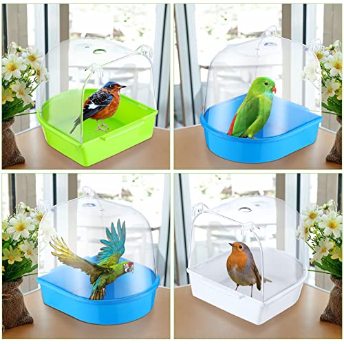 Image of Honeydak 3 Pieces Clear Bird Bath for Cage Parakeet Bird Cage Accessories Hanging Bath Box Parrot Bathing Tub with Clear View for Cockatiel Conure Canary Budgies Parrots Blue Green White