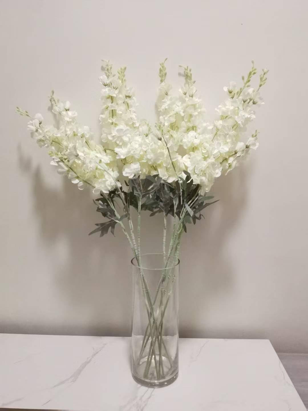 8PCS Delphinium Artificial Flowers Larkspur Bulk Silk Flowers 33.5 in Long Stem Fake Flowers for Home Garden Wedding Floral Arrangements Decor (8, White)