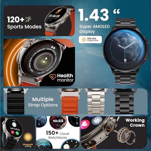 Image of GOBOULT Crown R Pro Smart Watch 1.43''HD AMOLED, Working Crown, Zinc Alloy Frame,600Nits Brightness, AI Voice Assistant, SpO2 Monitoring, 120+ Sports Mode(Metal Black)
