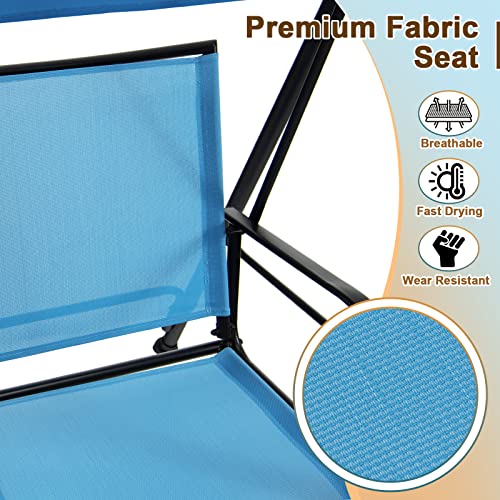 Image of Tangkula 2 Person Porch Swing, Patio Swing with Adjustable Canopy, Comfortable Fabric Seat & Heavy-Duty Steel Frame, Outdoor Canopy Swing for Patio, Garden, Poolside (Navy Blue)