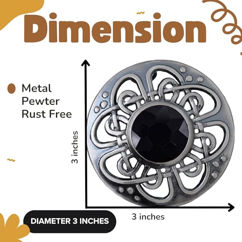 Elegant Culloden Plaid Brooch – Scottish Kilt Fly Plaid Brooch Intricate Celtic Knot in Pewter with Gemstone 3-Inch Diameter – Ideal for Scottish Kilts & Formal Wear4